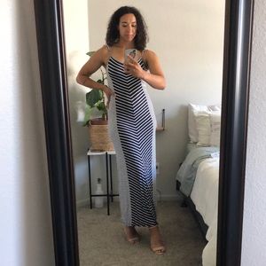 Striped Navy Blue/White Comfy Bodycon Maxi Dress